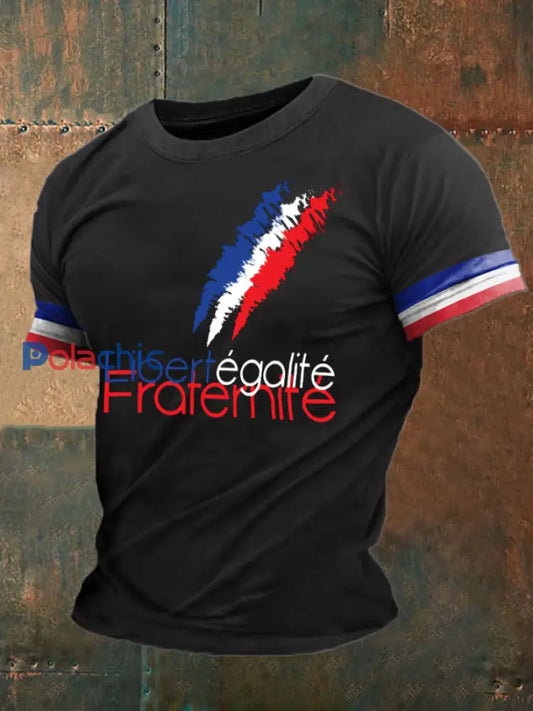 T-shirt imprimé France Liberty Equality Fraternity pour homme Noir / S