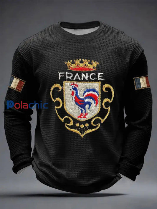 T-shirt imprimé gaufré à manches longues pour hommes Noir / S