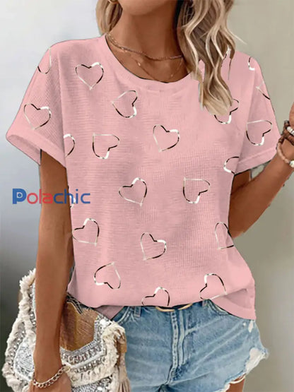 T-shirt imprimé gaufré de sensibilisation au cancer du sein pour femmes rose clair / S