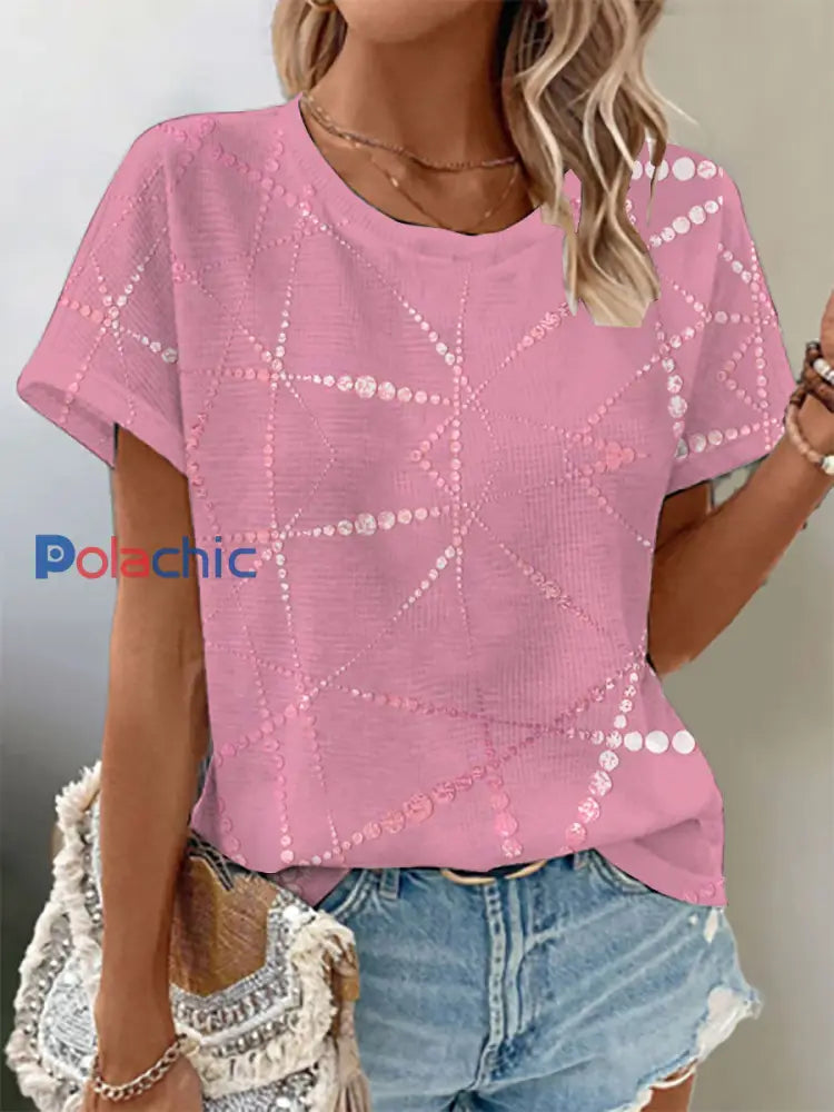 T-shirt imprimé gaufré de sensibilisation au cancer du sein pour femmes Rose / S