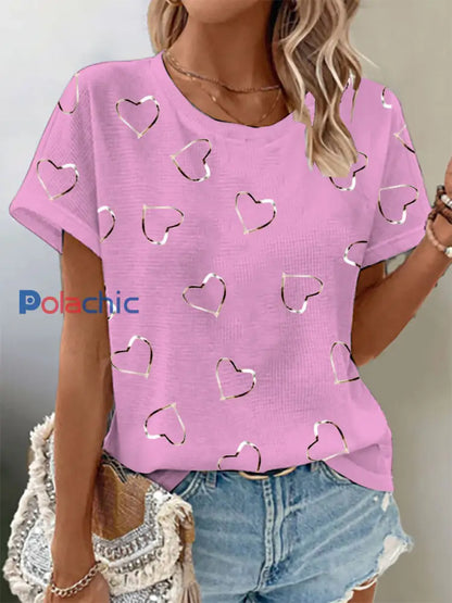 T-shirt imprimé gaufré de sensibilisation au cancer du sein pour femmes rose / S