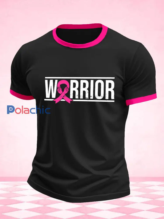 T-shirt imprimé guerrier de sensibilisation au cancer du sein pour hommes Noir / S