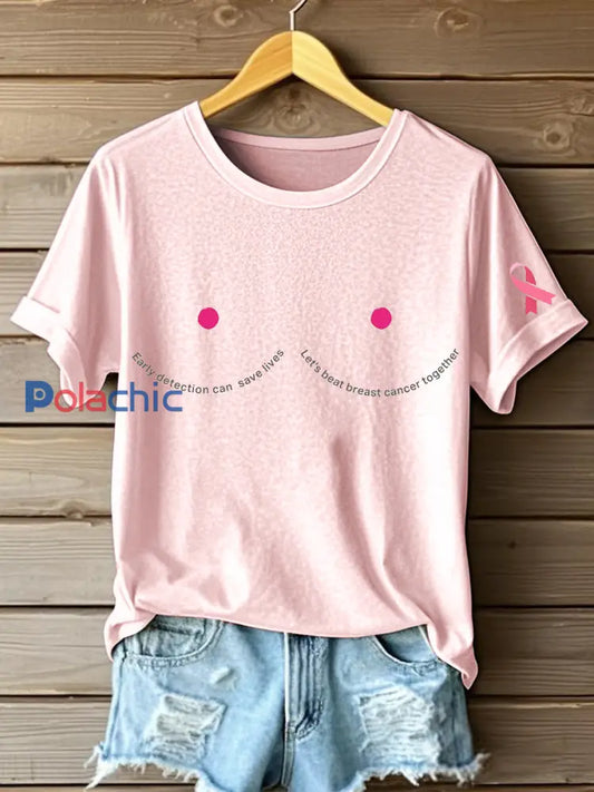 T-shirt imprimé inspiré par la sensibilisation au cancer du sein pour femmes Rose / S