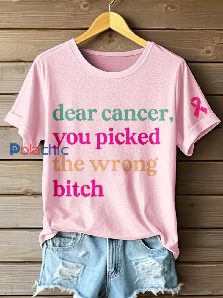 T-shirt imprimé inspiré par la sensibilisation au cancer du sein pour femmes Rose / S