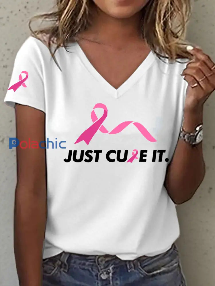 T-shirt imprimé Just Cure It Breast Cancer Femme Blanc / S
