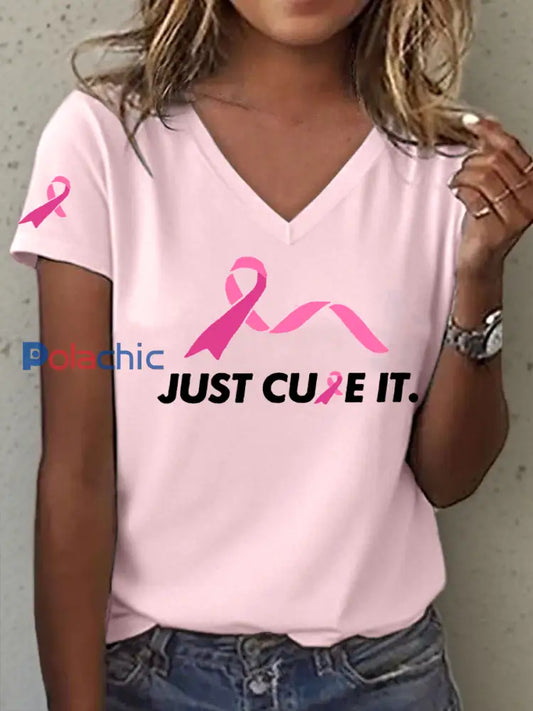 T-shirt imprimé Just Cure It Breast Cancer Femme Rose / S