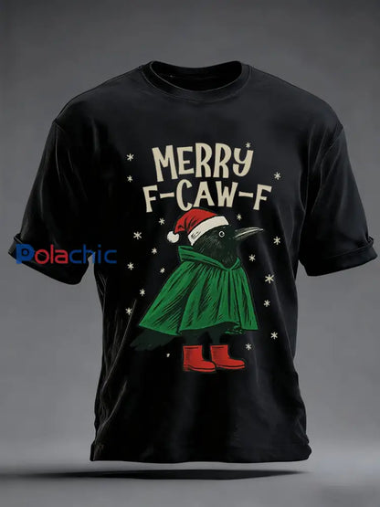 T-shirt imprimé Merry F-Caw-F Christmas Homme Noir / S