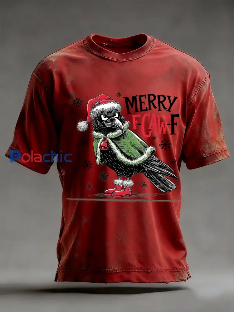 T-shirt imprimé Merry F-Caw-F Christmas Homme Rouge / S