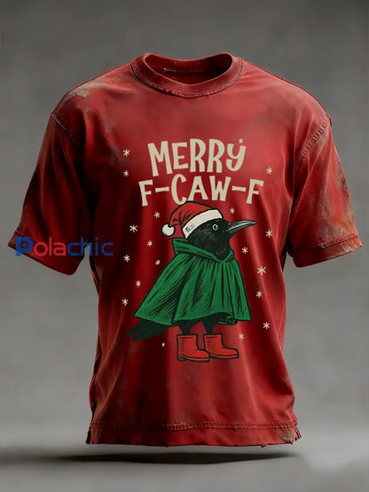 T-shirt imprimé Merry F-Caw-F Christmas Homme Rouge / S