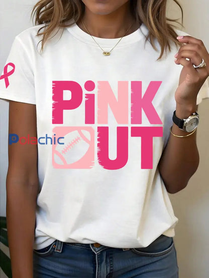 T-shirt imprimé PINK OUT pour femmes sensibilisation au cancer du sein blanc / S
