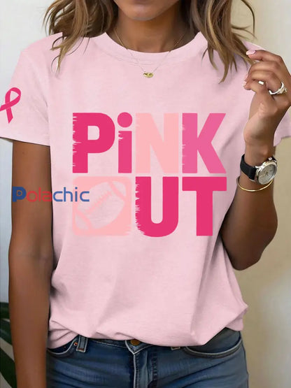 T-shirt imprimé PINK OUT pour femmes sensibilisation au cancer du sein rose clair / S