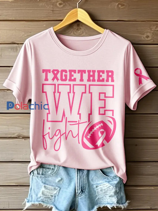 T-shirt imprimé pour femmes Together We Fight Breast Cancer Awareness rose clair / S