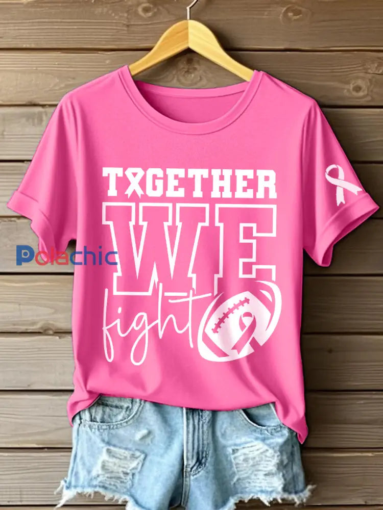 T-shirt imprimé pour femmes Together We Fight Breast Cancer Awareness rose / S