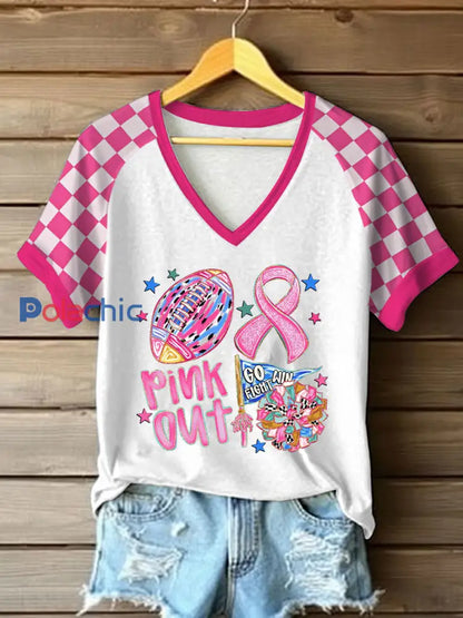 T-shirt imprimé rose pour femmes sensibilisation au cancer du sein blanc / S