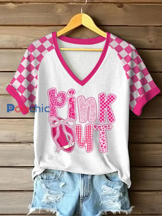 T-shirt imprimé rose pour femmes sensibilisation au cancer du sein blanc / S