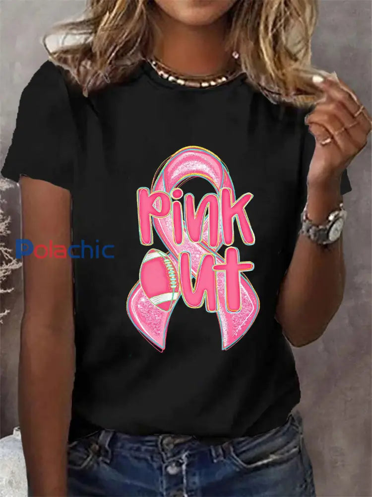 T-shirt imprimé rose pour femmes sensibilisation au cancer du sein noir / S