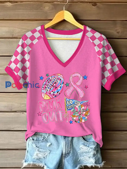 T-shirt imprimé rose pour femmes sensibilisation au cancer du sein rose / S