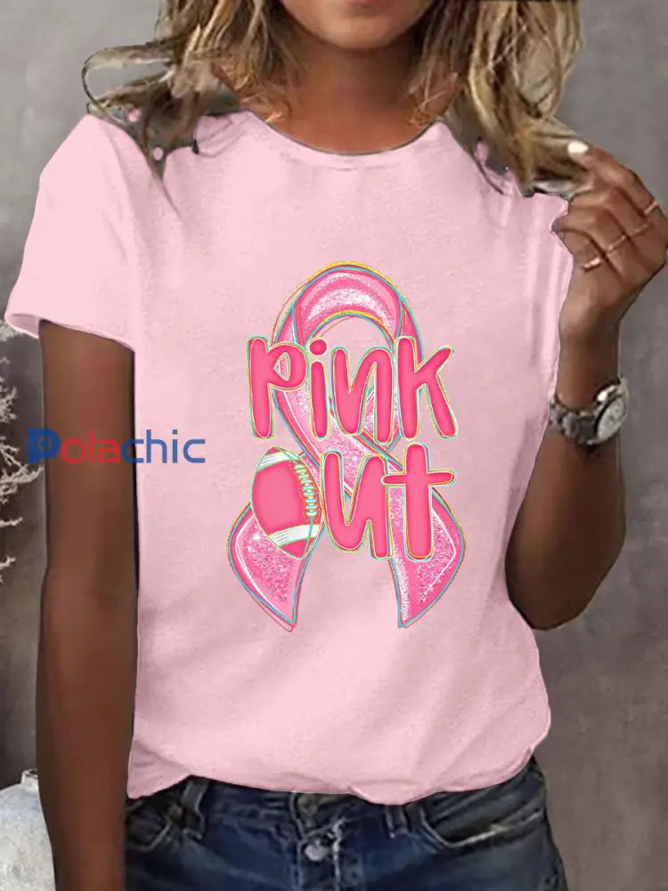 T-shirt imprimé rose pour femmes sensibilisation au cancer du sein rose / S