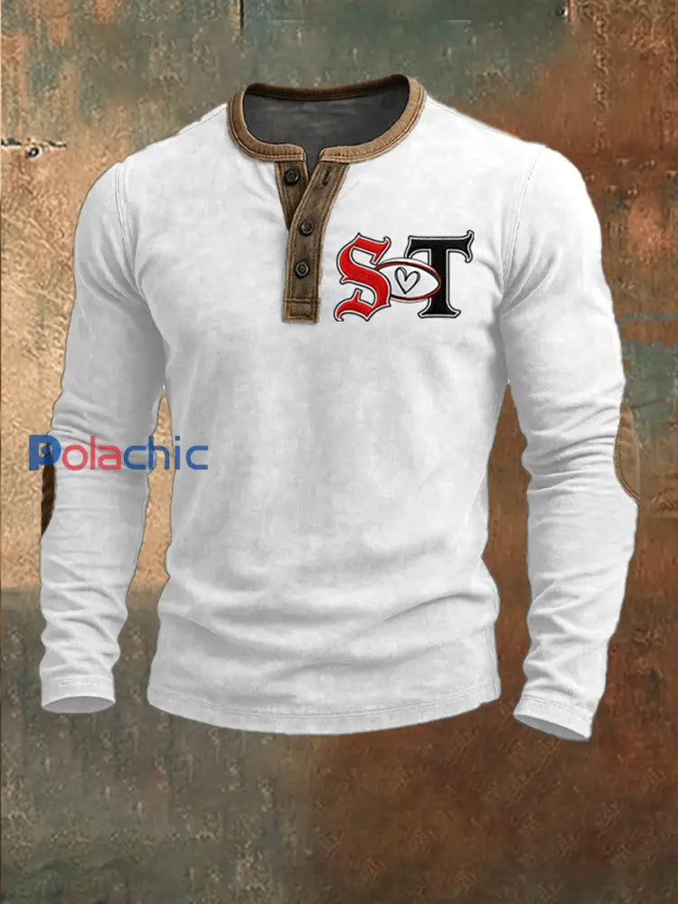 T-shirt imprimé rugby à manches longues pour hommes Blanc / S