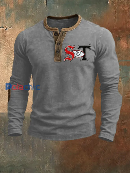 T-shirt imprimé rugby à manches longues pour hommes Gris / S
