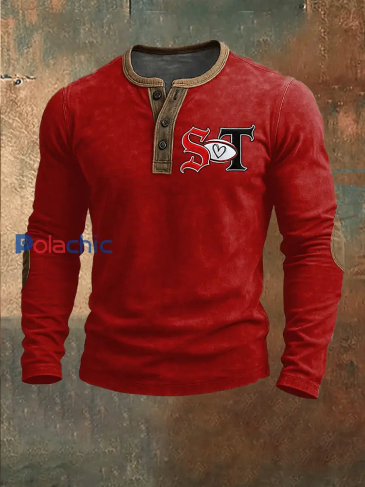 T-shirt imprimé rugby à manches longues pour hommes Rouge / S