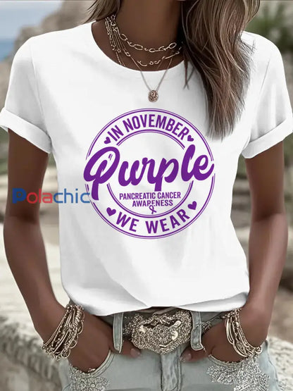 T shirt imprimé sensibilisation au cancer du pancréas pour femmes blanc / S