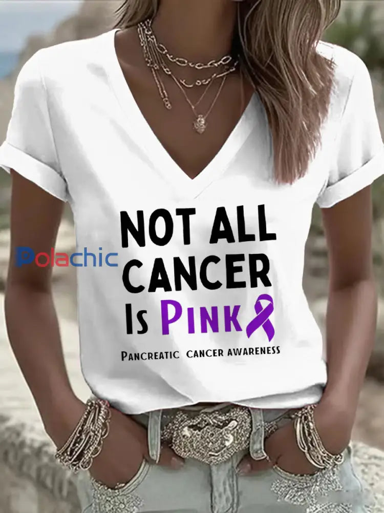 T shirt imprimé sensibilisation au cancer du pancréas pour femmes blanc / S