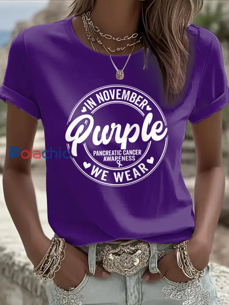 T shirt imprimé sensibilisation au cancer du pancréas pour femmes pourpre profond / S