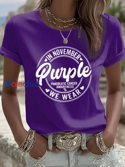 T shirt imprimé sensibilisation au cancer du pancréas pour femmes pourpre profond / S