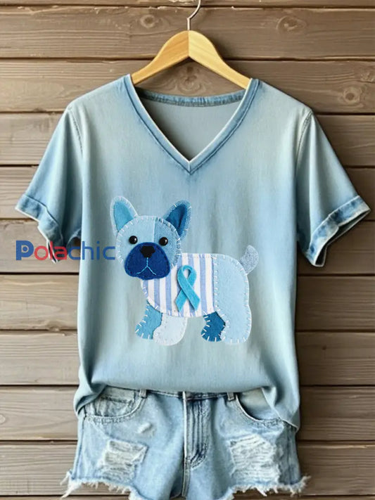 T shirt imprimé ’Wear light blue for the family prostate cancer warn’ pour femme Bleu clair / S