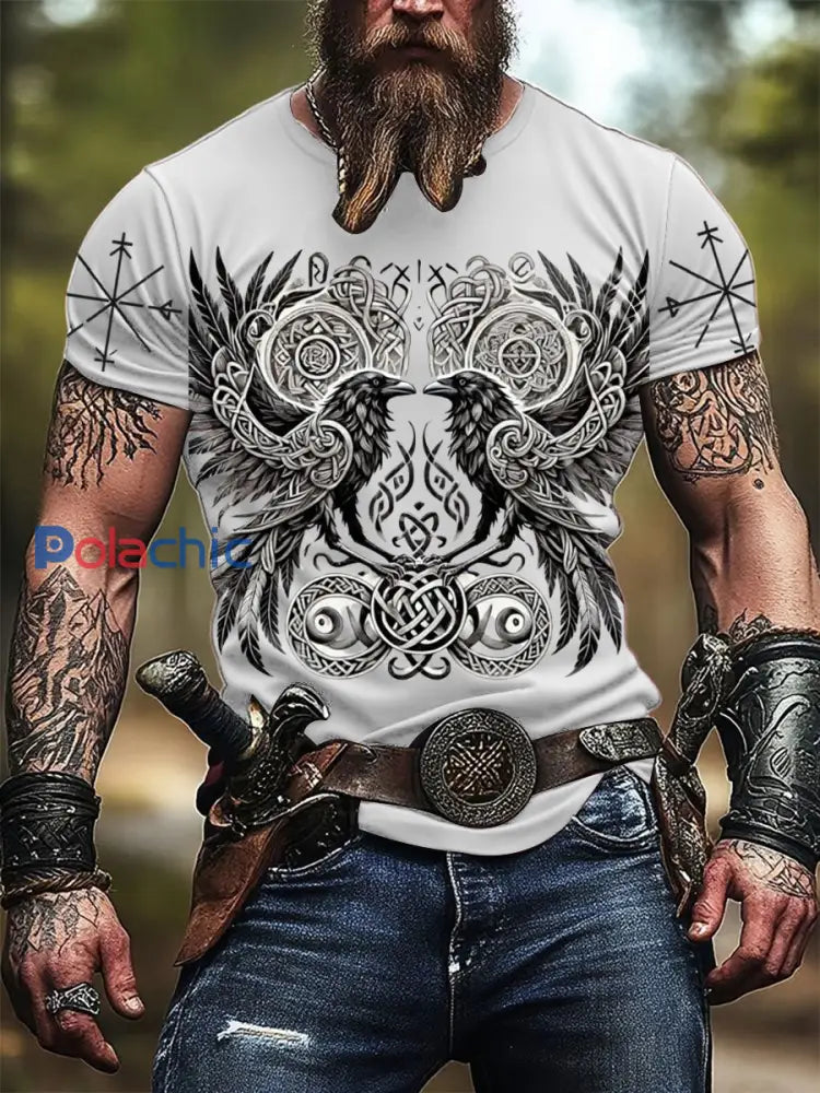 T-shirt Intricate Viking Crow & Knotwork Print pour homme Multicolore / S