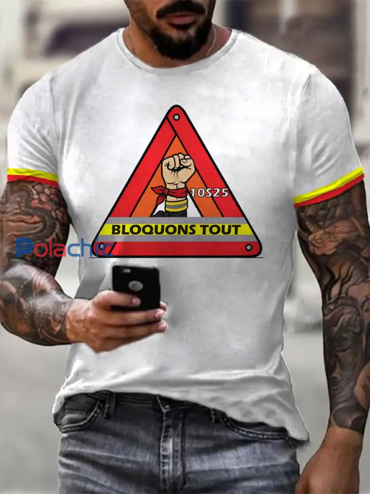 T-shirt manches courtes Bloquons tout pour homme Blanc / S