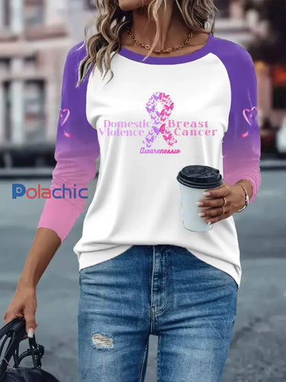 T shirt manches longues avec épaules tombantes Breast Cancer Femme Blanc / S