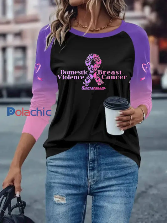 T shirt manches longues avec épaules tombantes Breast Cancer Femme Noir / S
