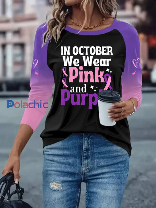 T shirt manches longues avec épaules tombantes Breast Cancer Femme Noir / S