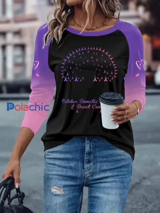 T shirt manches longues avec épaules tombantes Breast Cancer Femme Noir / S