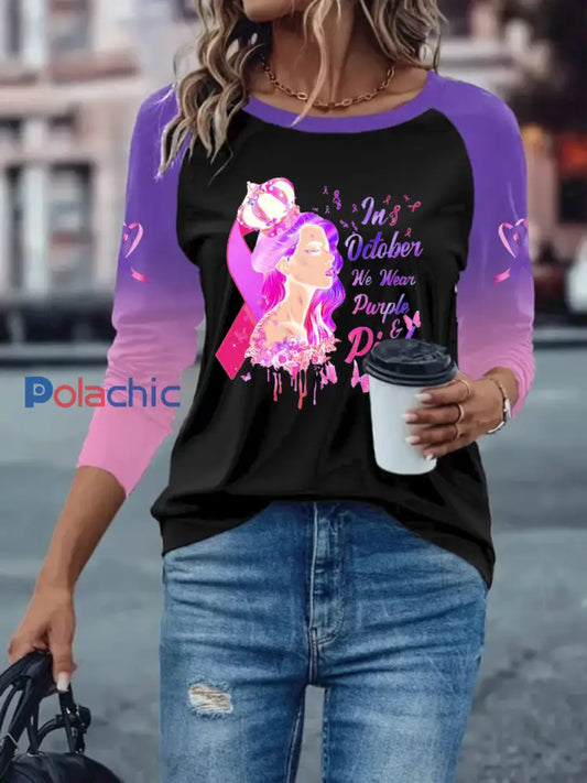 T shirt manches longues avec épaules tombantes Breast Cancer Femme Noir / S