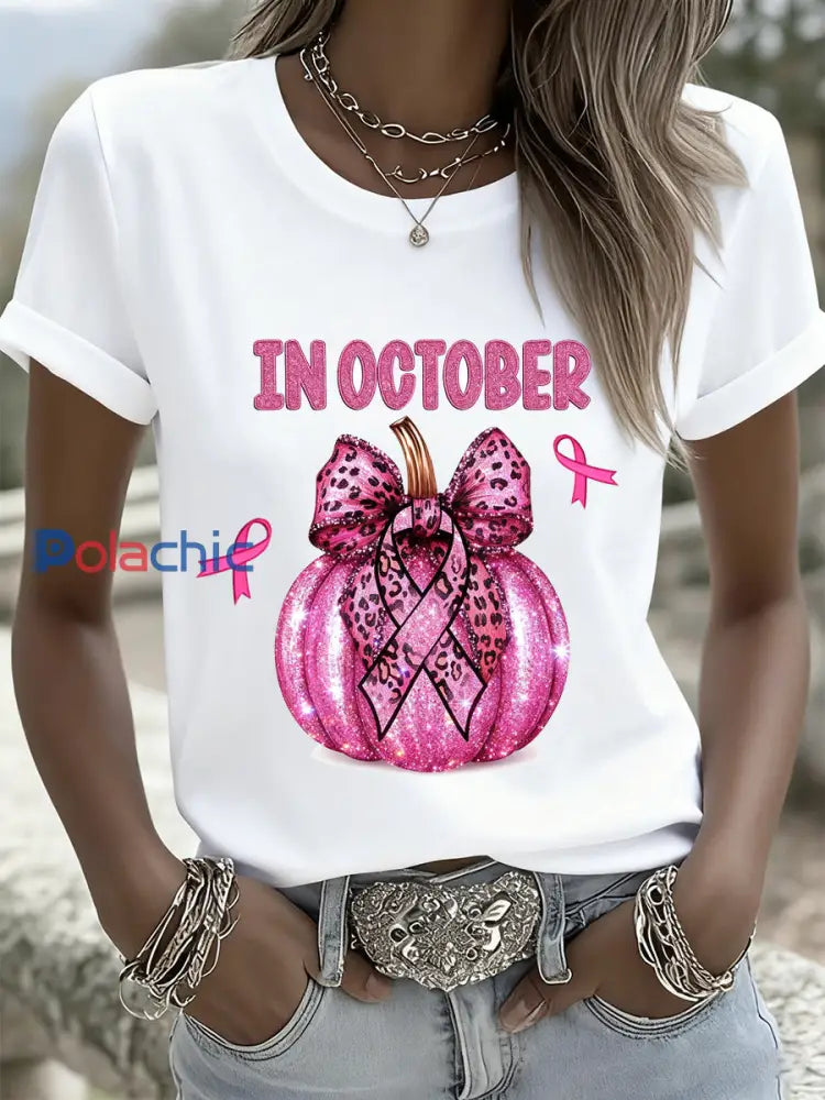 T-shirt mémorial décontracté pour femmes avec impression d’art du cancer du sein A / S