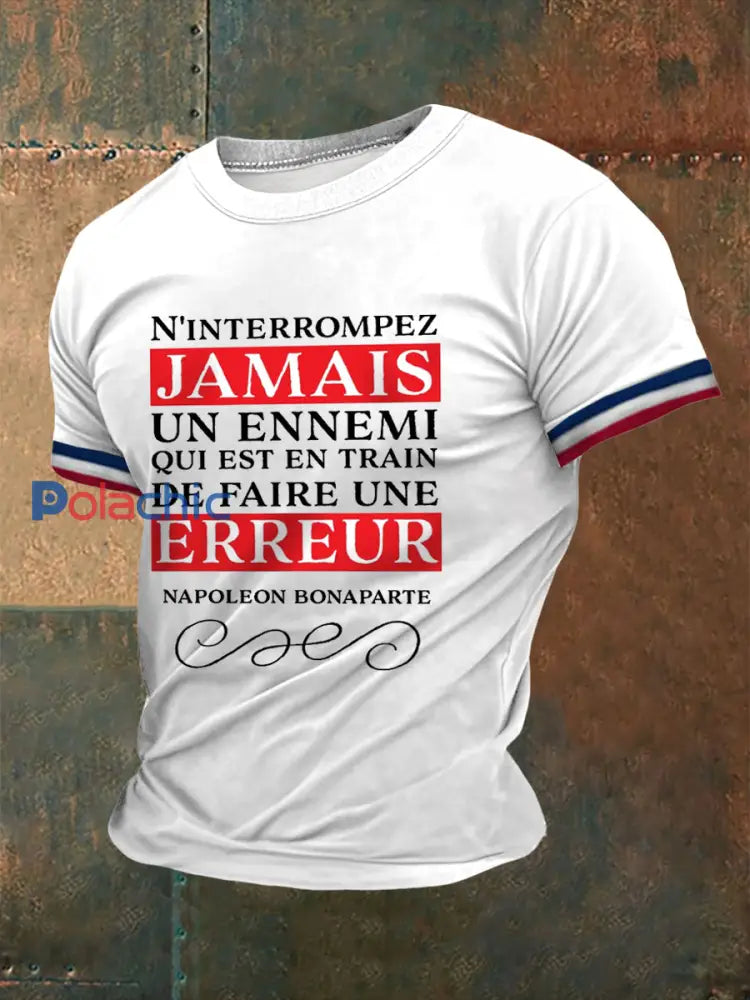 T-shirt Napoléon French Quote imprimé à manches courtes Homme Blanc / S