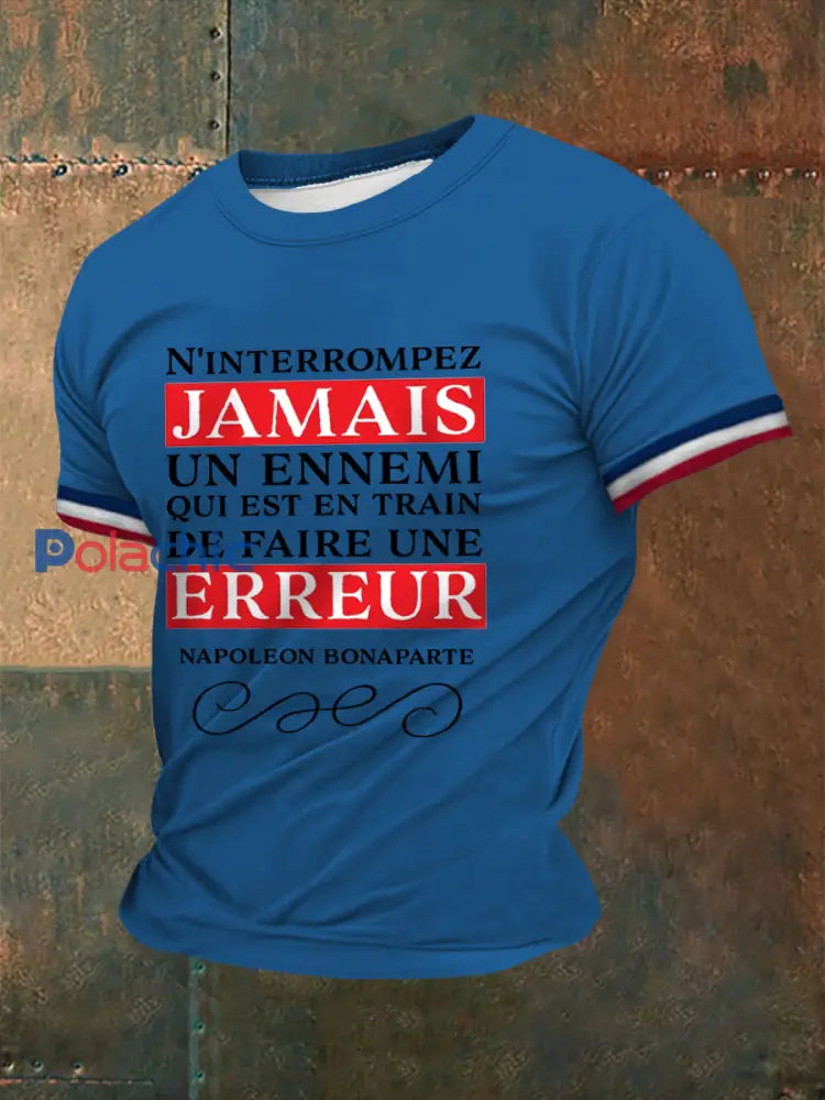 T-shirt Napoléon French Quote imprimé à manches courtes Homme Bleu / S