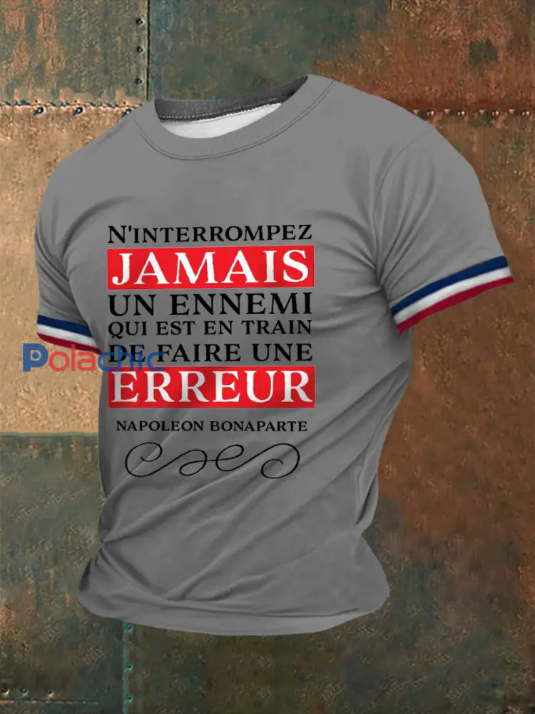 T-shirt Napoléon French Quote imprimé à manches courtes Homme Gris clair / S