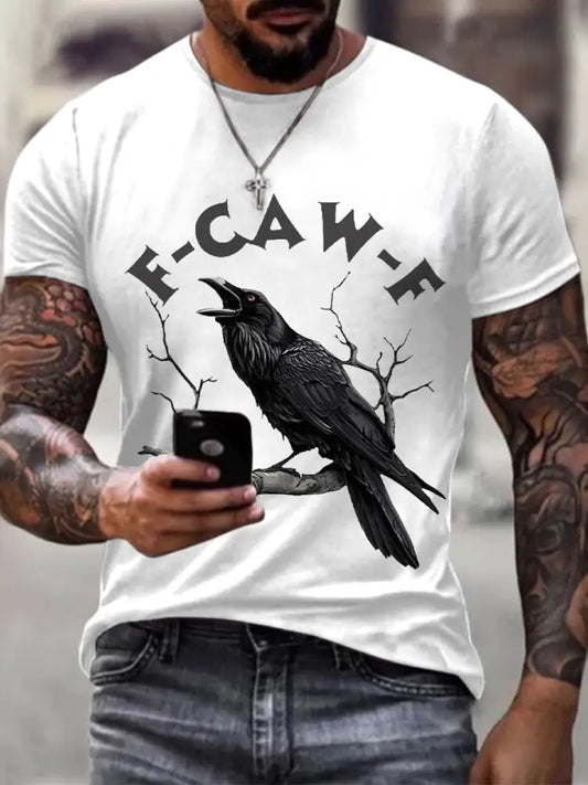 T-shirt noir drôle d’impression de corbeau des hommes Blanc / S