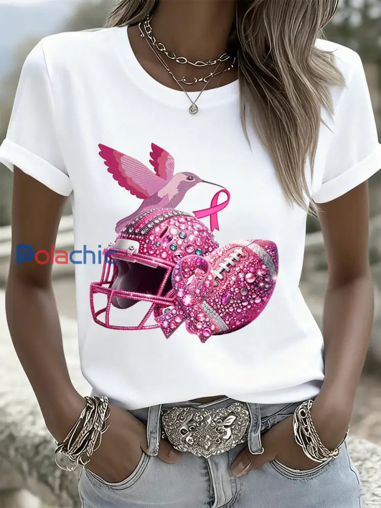 T-shirt pour femmes Breast Cancer Fantasy Sequin Brodé Animal A / S
