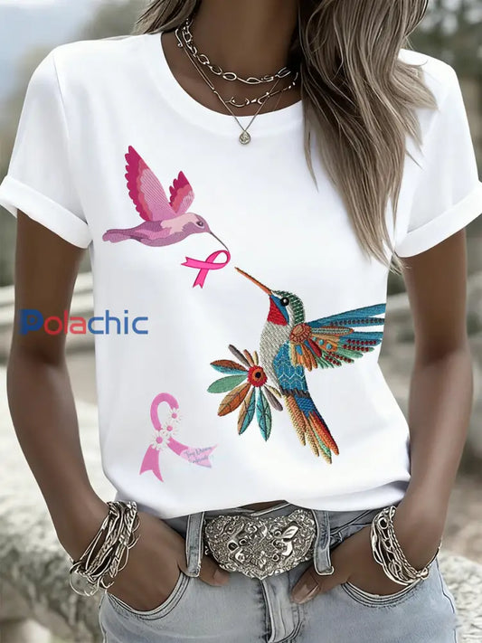 T-shirt pour femmes Breast Cancer Fantasy Sequin Brodé Animal A / S