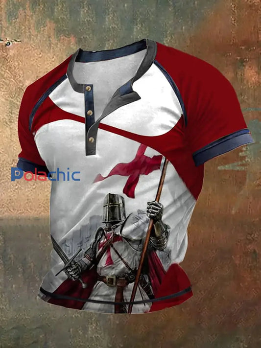 T-shirt rétro contraste couleur Knight Faith Henley Neck pour hommes Rouge / S