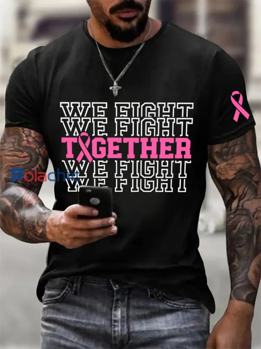 T-shirt rose imprimé ruban Cancer We Fight Together pour hommes Noir / S