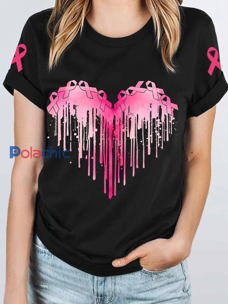 T-shirt ruban de sensibilisation au cancer du sein pour femmes Noir / S