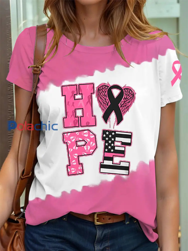 T-shirt ruban rose HOPE de sensibilisation au cancer du sein pour femmes Rose / S