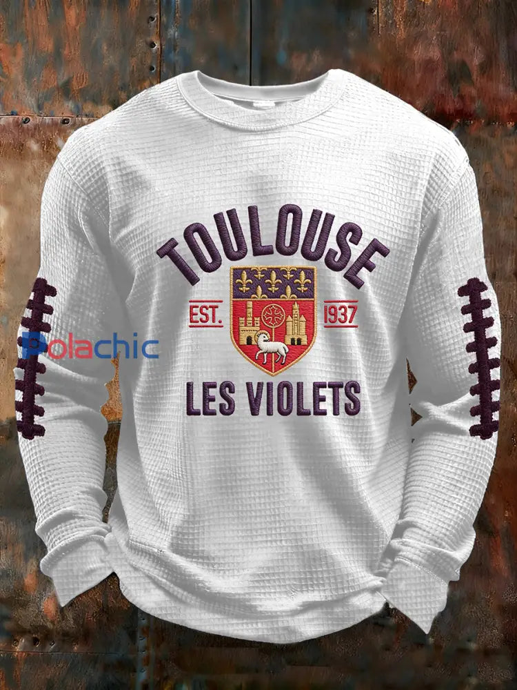 T-shirt Rugby Imprimé Waffle à Manches Longues Homme Blanc / S