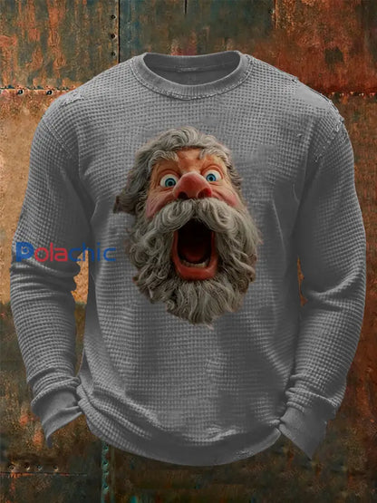 T-shirt Santa Claus Waffle à manches longues pour hommes Gris / S